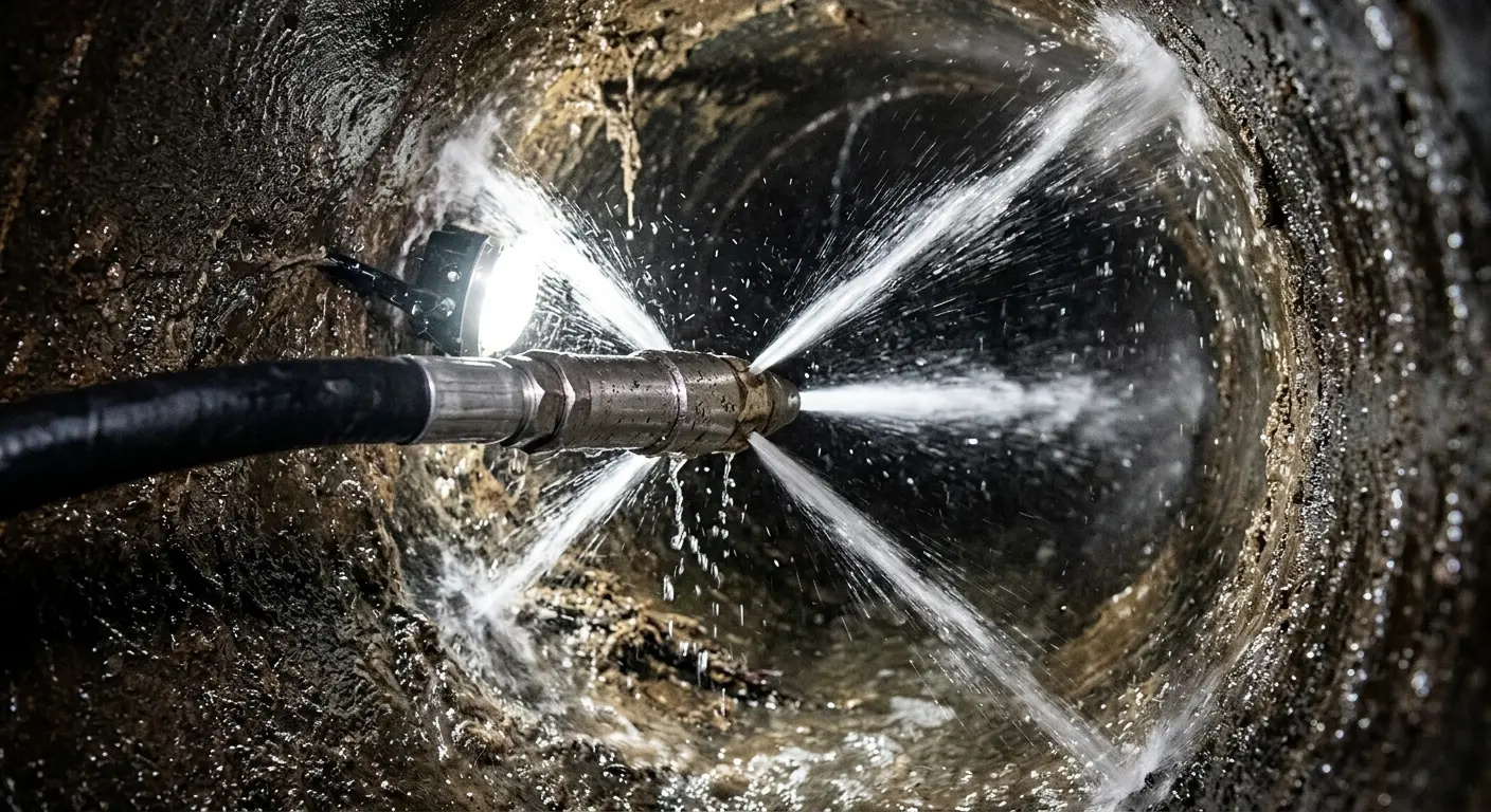 High-pressure hydro jetting nozzle cleaning sewer pipe for Sewer Line Relining in Harrisburg